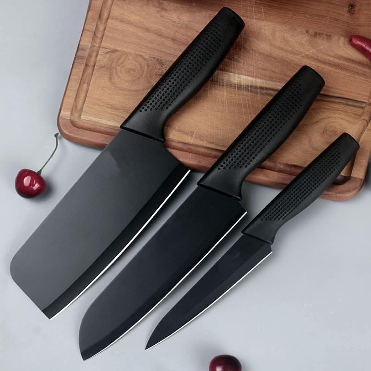 3-Piece Premium Black Kitchen Knife Set – Sharp, Stylish & Professional Cutting