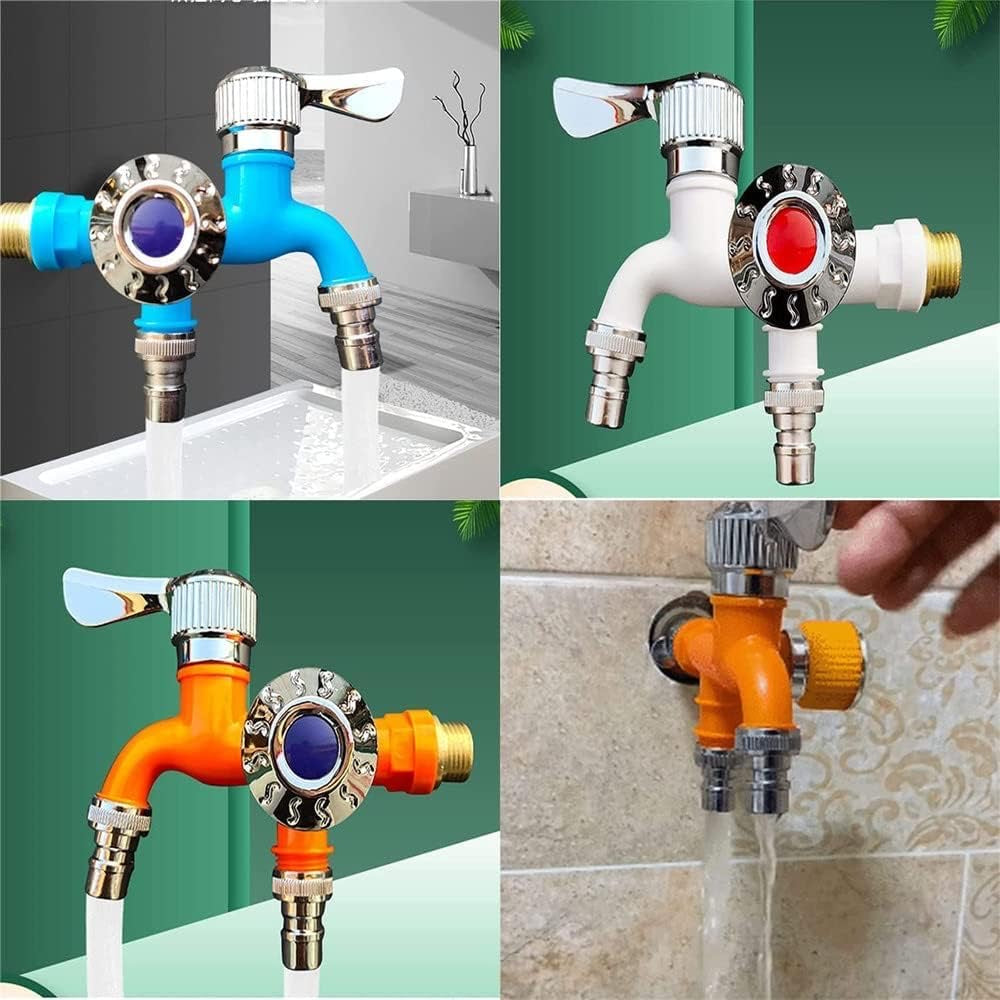 Multi-Functional Dual Water Tap Faucet with 2 Valve for Flushing Connected to an Automatic Washing Machine, Bathroom & Outdoor Garden Hose Cold Tap - Multicolour