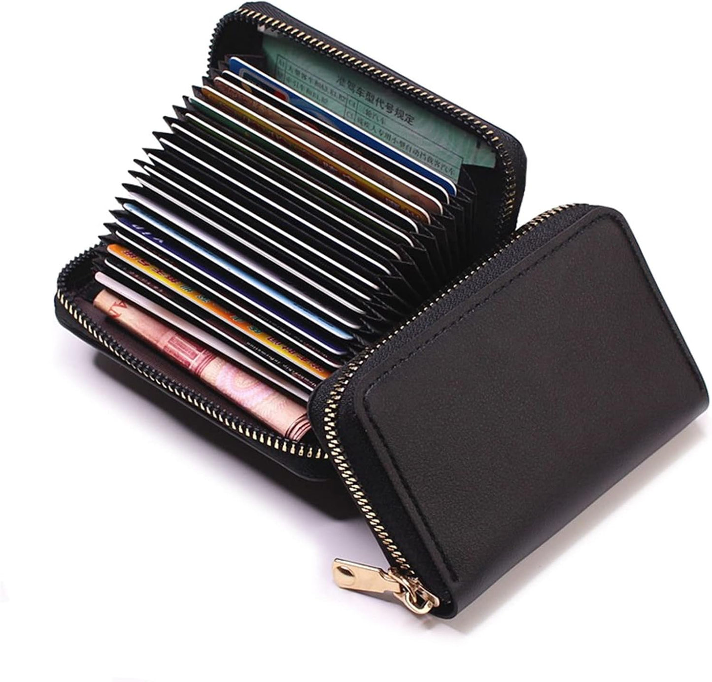 Credit Card Holder RFID Blocking PU Leather Mini Credit Card Wallet Purse Compact According ID Cards Bag with Zipper for Women Men 11 Card Slots