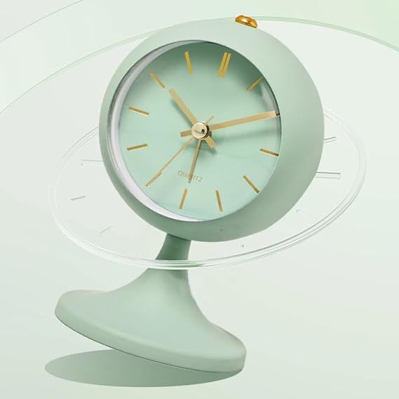 Children's alarm clock digital round analog battery operated table clock quiet small desk clock with night light office no ticking bedside