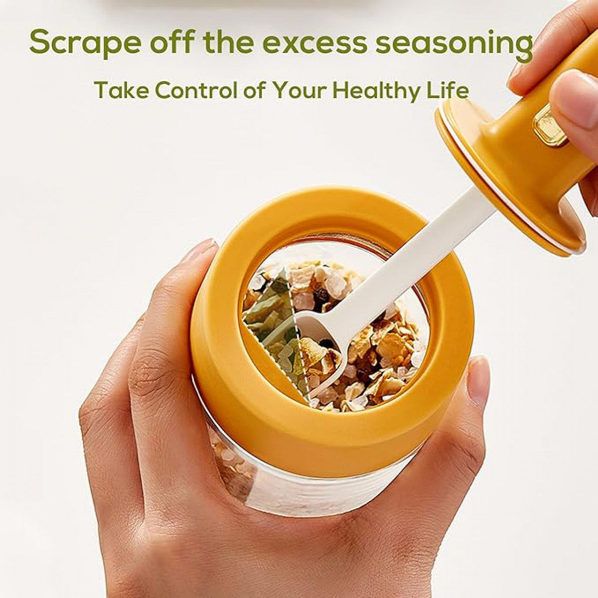 Glass Spice Jars with Built-In Retractable Spoons & Airtight Lids – Dustproof & Easy to Clean