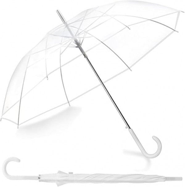 Clear Transparent Long Umbrella – Auto Open | Windproof | Stylish Curved Handle