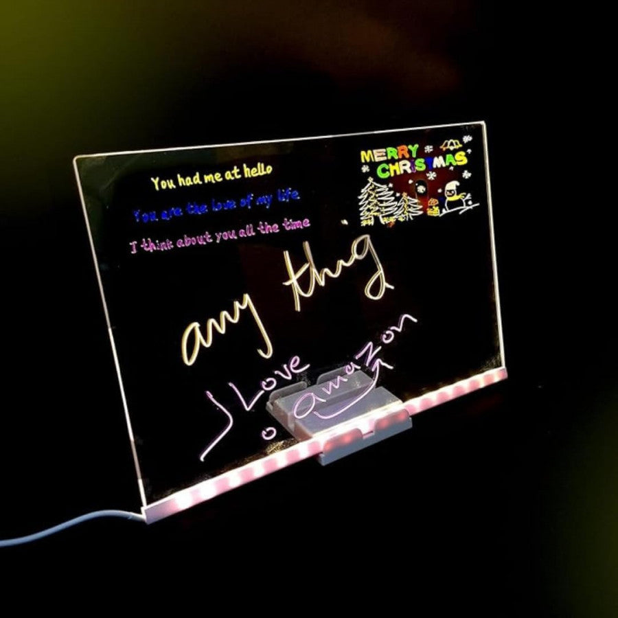 Acrylic LED Message Board – 30×20 cm | Glow Writing Board with 7 Marker Pens