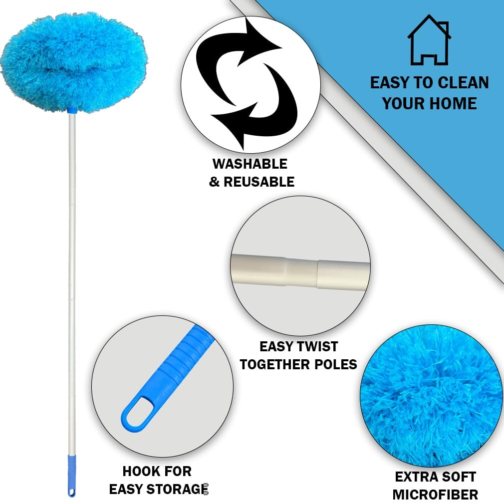Extendable Microfiber Ceiling Fan Cleaner Duster – Long Handle, Washable & Reusable Telescopic Brush