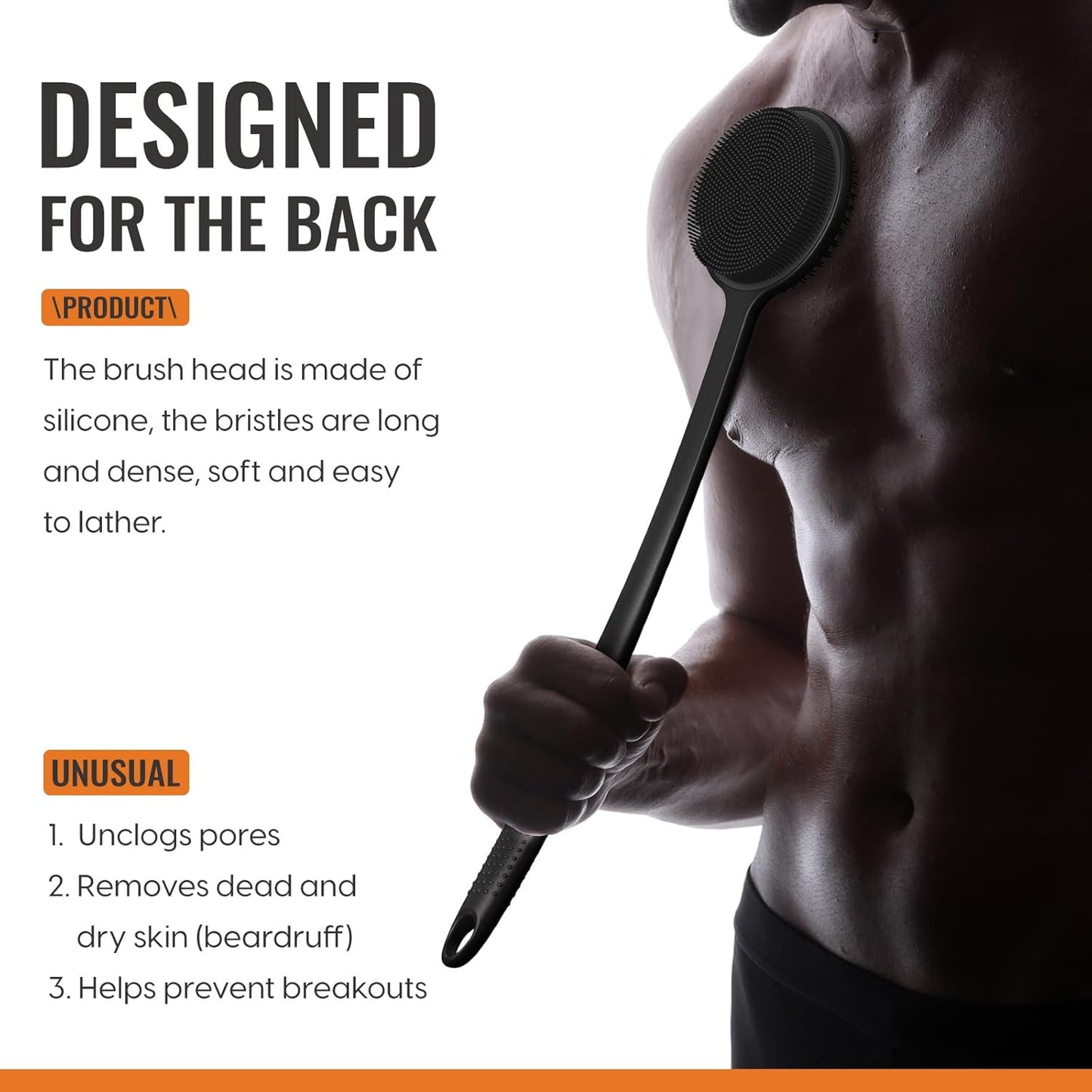 Silicone Bath Brush with Long Handle – Dual-Sided Scrub & Massage, Gentle Exfoliation, Hygienic & Eco-Friendly