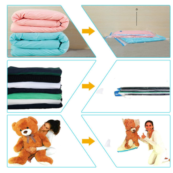 5 Pcs Vacuum Seal Storage Bags with Pump – Reusable Space Saver Compression Organizer for Clothes, Blankets & Travel