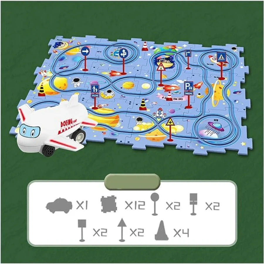 Space Theme Rail Car Puzzle Track Set – 2-in-1 Puzzle & Car Game for Kids (Ages 3–6)