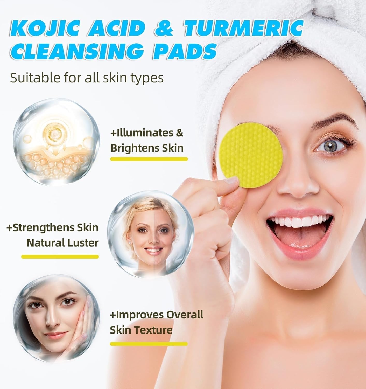 Turmeric Kojic Acid Cleansing Pads – 60 Pcs | Brightening & Exfoliating Wipes for Face & Body | Deep Pore Cleanser for All Skin Types
