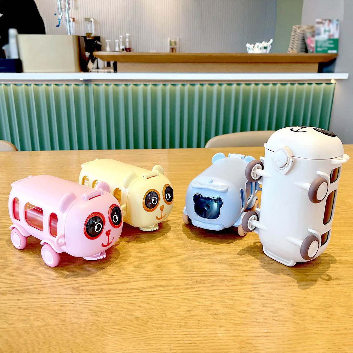 Cute Panda Bus Shaped Water Bottle for Kids – 380ml with Straw & Strap