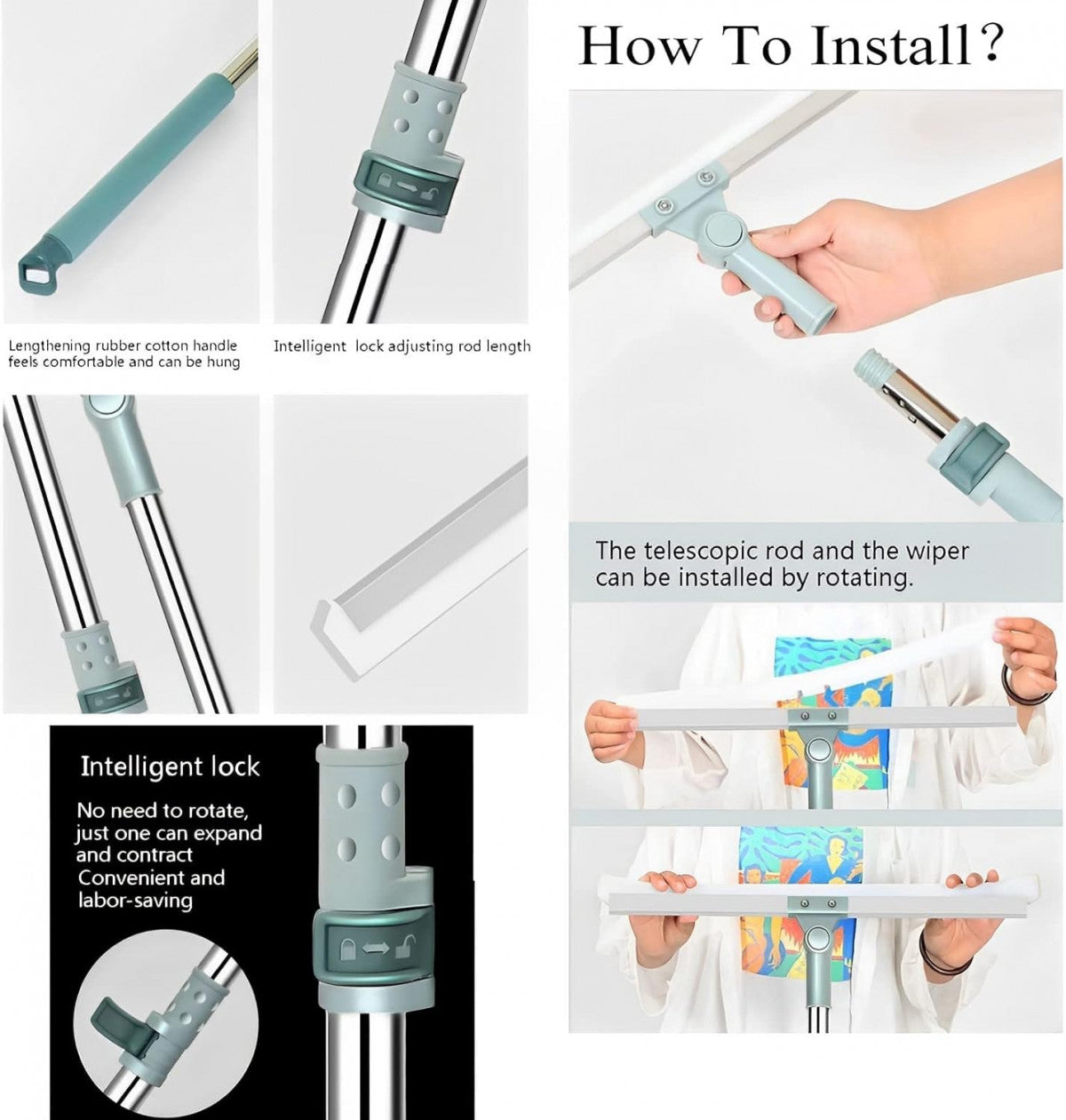 Bathroom Slim Floor Squeegee Mop – 3-in-1 Sweeper, Scraper & Cleaner - Multicolor