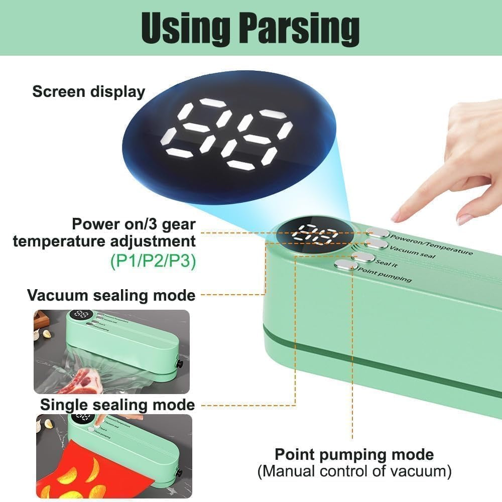 Mini Cordless Vacuum Sealer, 3-in - 1 Cordless Handheld Vacuum Sealer, Rechargeable Resealer Machine, Portable Bag Sealing Machine, Small Vacuum Sealer for Travel, Food Storage