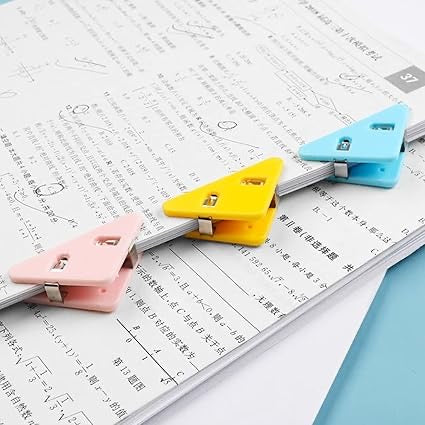 Mini Corner Clips Set – 5pcs Transparent & Colorful Triangle Page Holders | Bookmarks, Paper Clamps & File Organizers