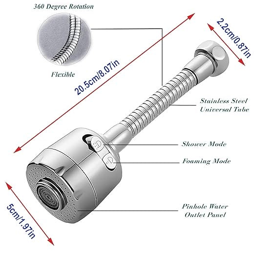 360° Rotatable Kitchen Tap Extender – Universal Faucet Sprayer with 3 Water Modes | Splash Filter Attachment for Kitchen & Bathroom