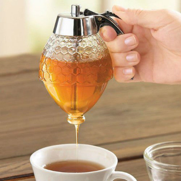 Honey Dispenser with Stand – No-Drip Acrylic Honey Pot (1 Cup / 8 oz)