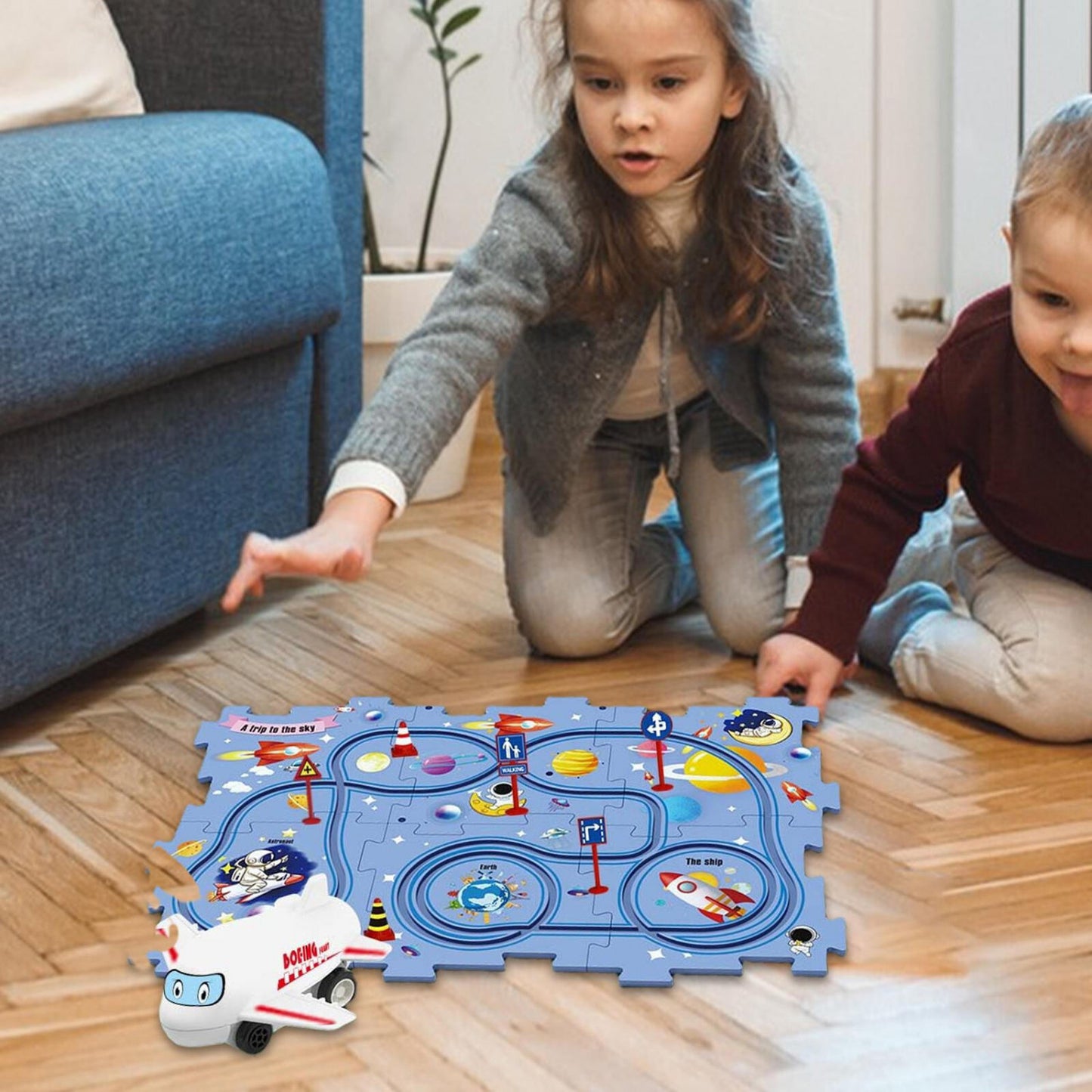 Space Theme Rail Car Puzzle Track Set – 2-in-1 Puzzle & Car Game for Kids (Ages 3–6)