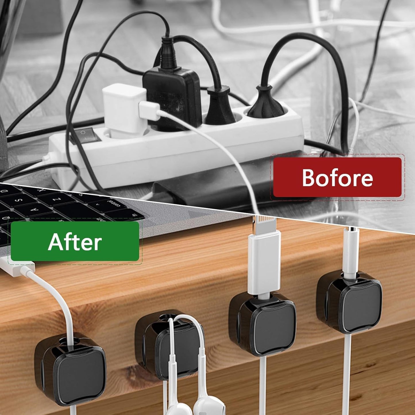 6 Pack Magnetic Cable Clips – Cord Organizer for Desk, Car & Home