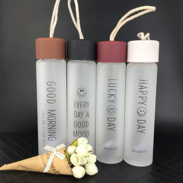 🌿 Slim Frosted Glass Water Bottle – Leak-Proof, Stylish & Reusable with Cup Cover