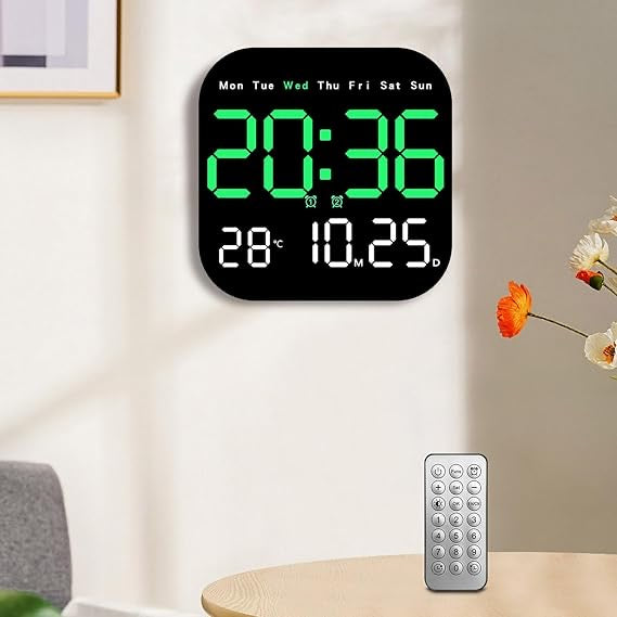 Digital LED Wall Clock with Remote Control
Temperature Time Week Date Display Fashion Living Room Desktop Alarm Electronic Clock