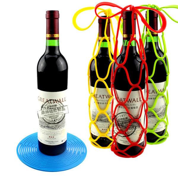 Silicone Portable Wine Bottle Protective Cover Bag – Shockproof & Reusable - Multicolor