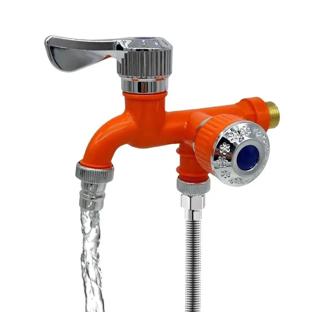 Multi-Functional Dual Water Tap Faucet with 2 Valve for Flushing Connected to an Automatic Washing Machine, Bathroom & Outdoor Garden Hose Cold Tap - Multicolour