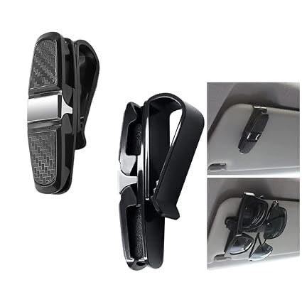 Car Sunglass Holder Clip | 180° Rotating Sun Visor Eyeglasses Storage Mount with Card Ticket Clip | Universal Fit for All Cars – Black & Silver