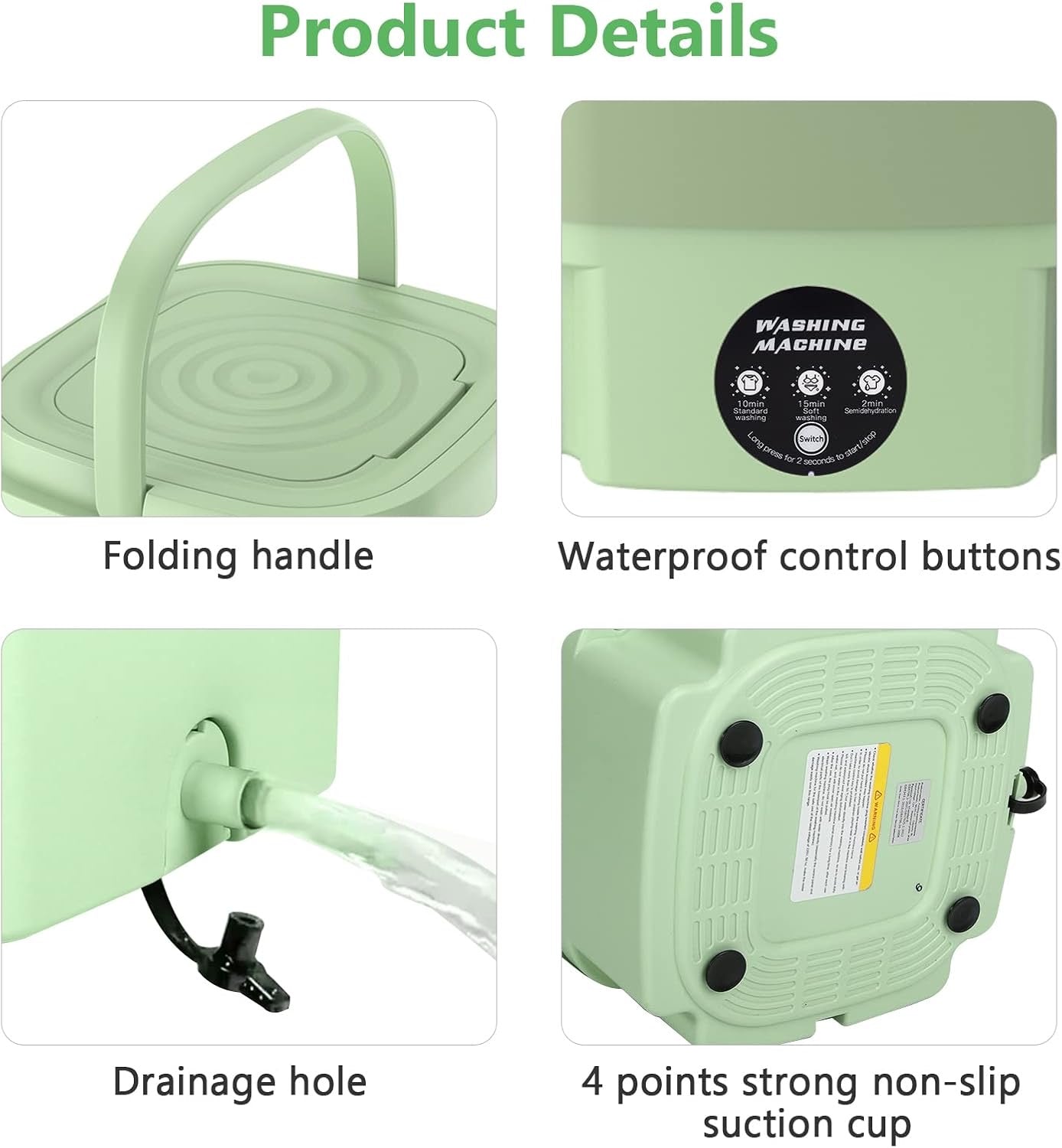 Portable Washing Machine, Automatic Mini Foldable Bucket Washer with Drainage Pipe for Underwear, Baby Clothes, Towels, Socks, 11L Large Capacity for RV Camping Travel Apartment