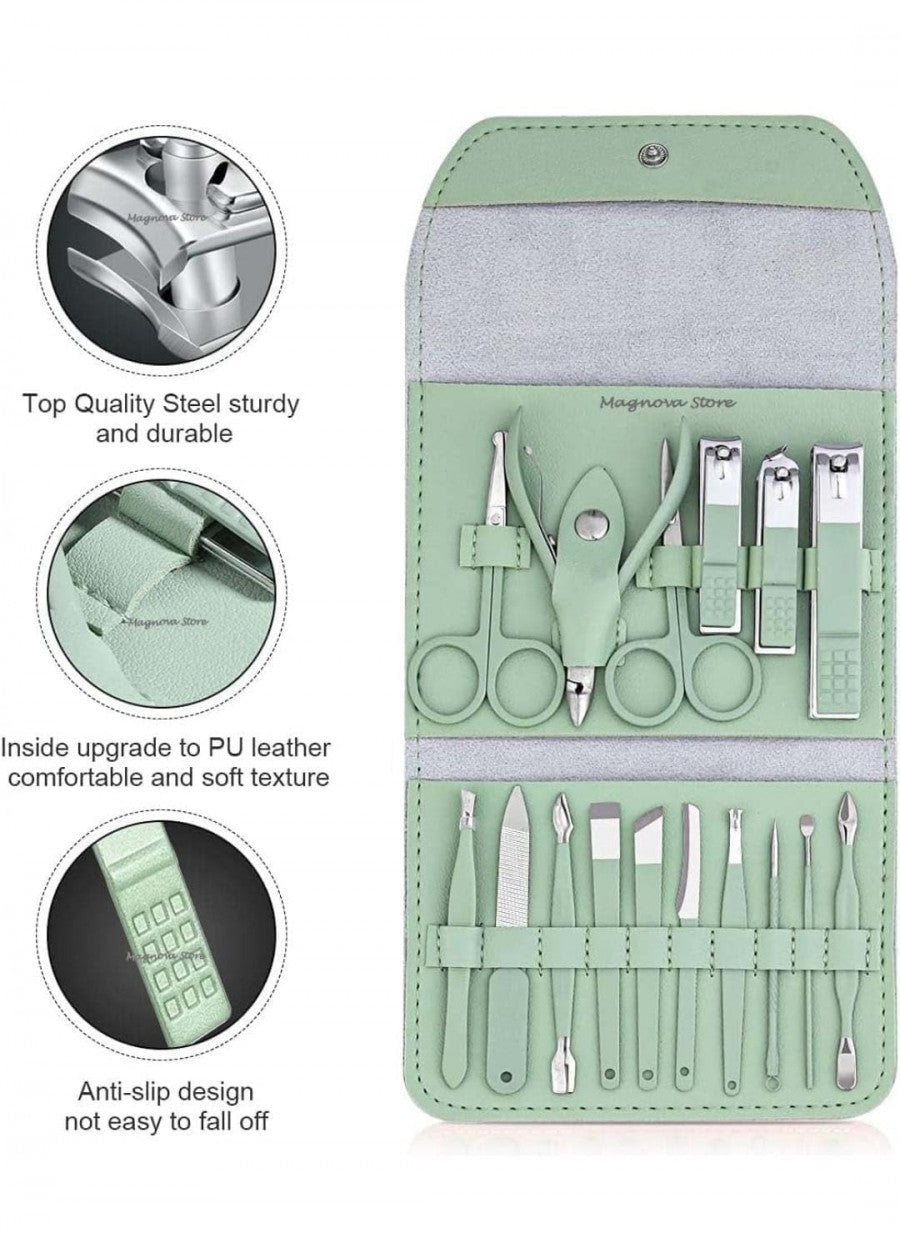 💅 16-in-1 Professional Manicure & Pedicure Kit – Stainless Steel Grooming Tools with Travel Case