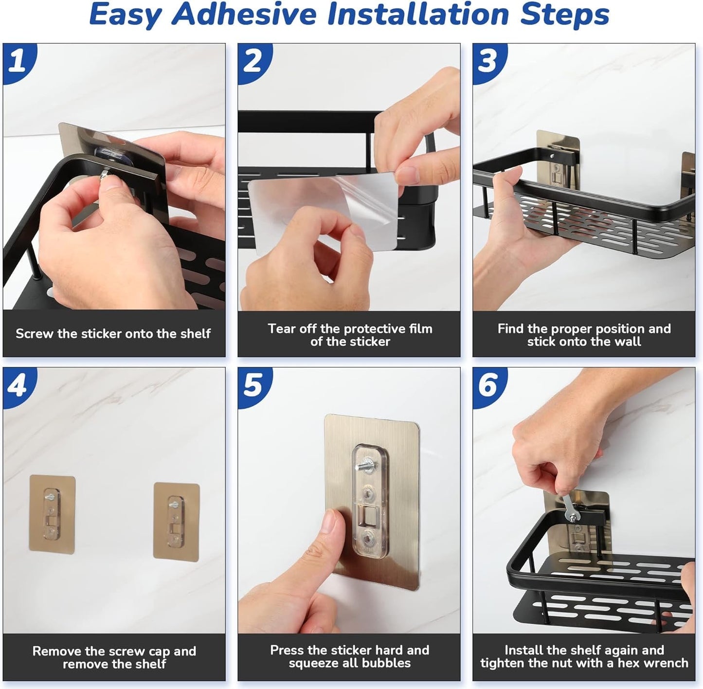 Aluminum Wall Mounted Adhesive Shower Caddy Shelf Corner for Bedroom Wall Storage Rack | Multifunctional Large Capacity Bathroom Rack | Easy Installation Durable