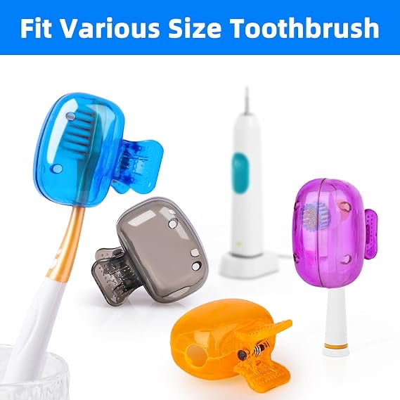 Travel Toothbrush Head Covers Toothbrush Protector Cap Brush Pod Case Protective Portable Plastic Clip for Business, School, Bathroom, Camping (4pcs Pack)