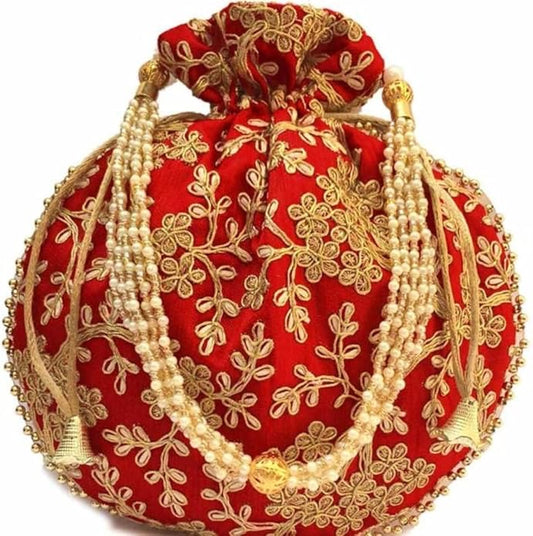 Potli Bag For Women Ethnic Designer Embroidery
Work Batwa Pearls Handle With Intricate
