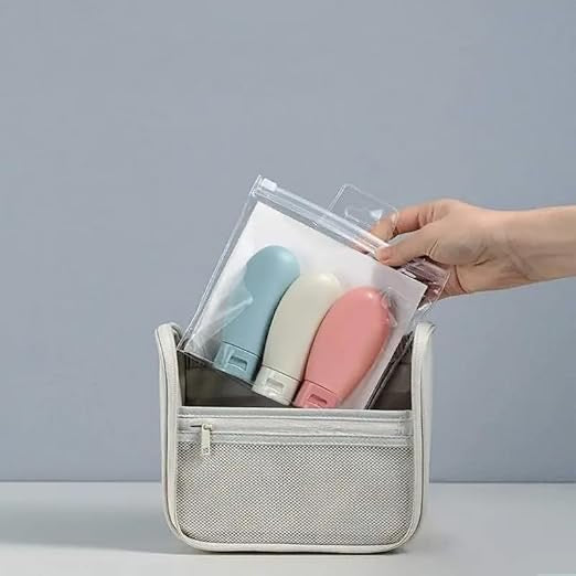 Travel Bottle, Leak Proof Refillable Squeezable Containers Set (60 ml) with 6 Label & Transparent Carry Bag for Liquid Shampoos, Soap & Toiletries Mini Essentials (3pcs Pack)