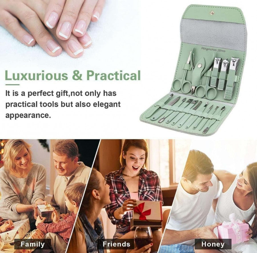 💅 16-in-1 Professional Manicure & Pedicure Kit – Stainless Steel Grooming Tools with Travel Case