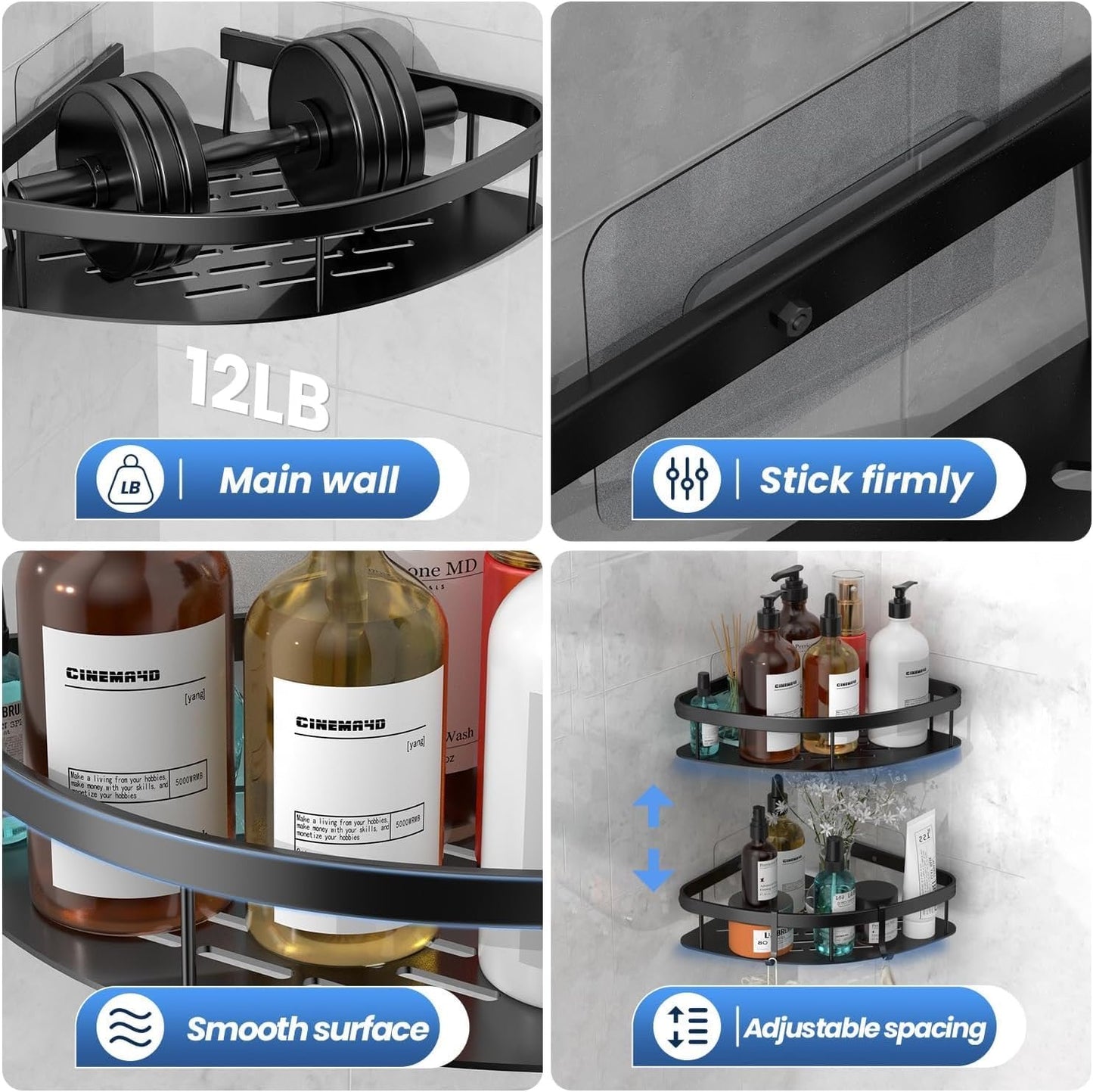 Bathroom Accessories Aluminum Heavy Duty Self Adhesive Bathroom Corner Shelf, Multipurpose Wall Mounted, Washroom Organizer (2pcs Pack)