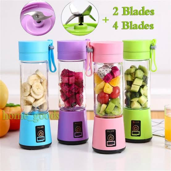 Portable USB Juice Blender Bottle – 4 Blade Rechargeable Juicer Cup with Power Bank (Travel Friendly)