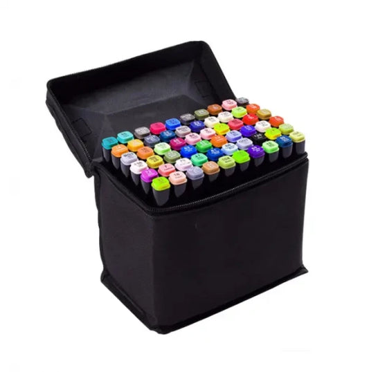 48 Pcs Dual-Tip Colour Marker Pen Set – Oil-Based, High-Pigment Markers with Bullet & Calligraphy Tips + Carry Case