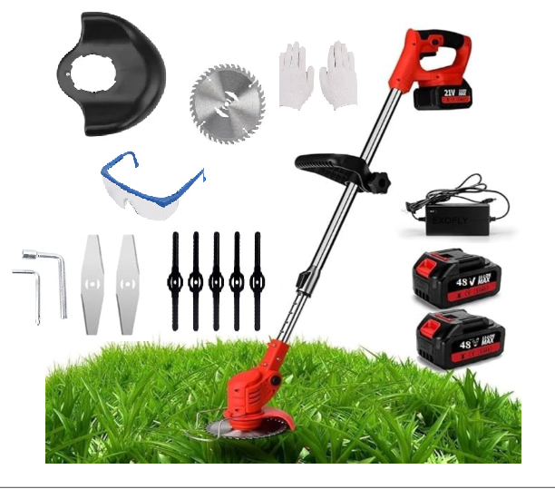 Electric Lawn Grass Mower 48V 2 Batteries 8 Blades Barrier Fence Safety Cover Double Security Lock Wireless Lightweight Suitable for Garden Mowing Gardening Weed Control