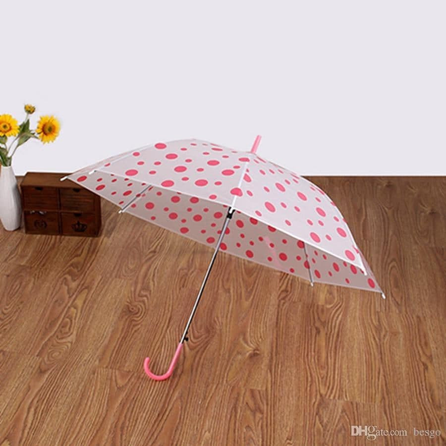 Polka Dot Transparent Rain Umbrella – Long Handle Bubble Dome Umbrella for Wind & Rain Protection
