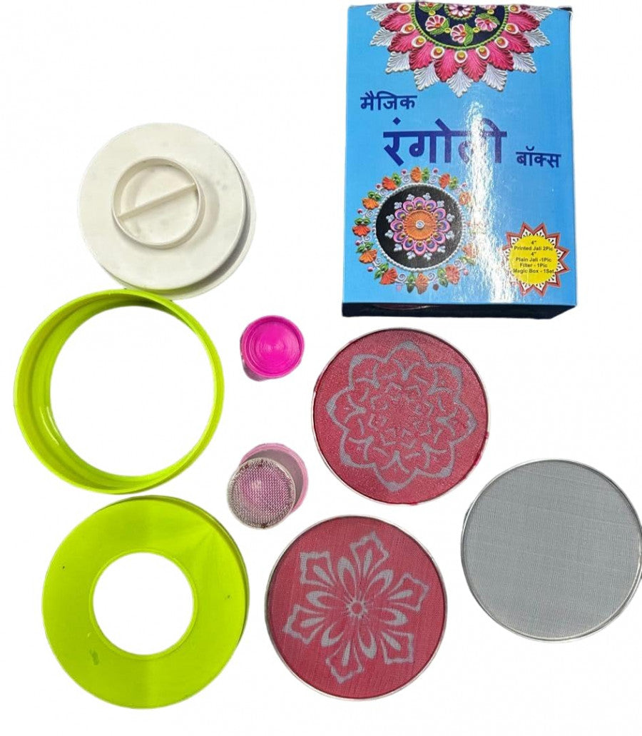 Rangoli Design Set (4 Inch) – Complete Magic Box with Stencils, Filter & Storage