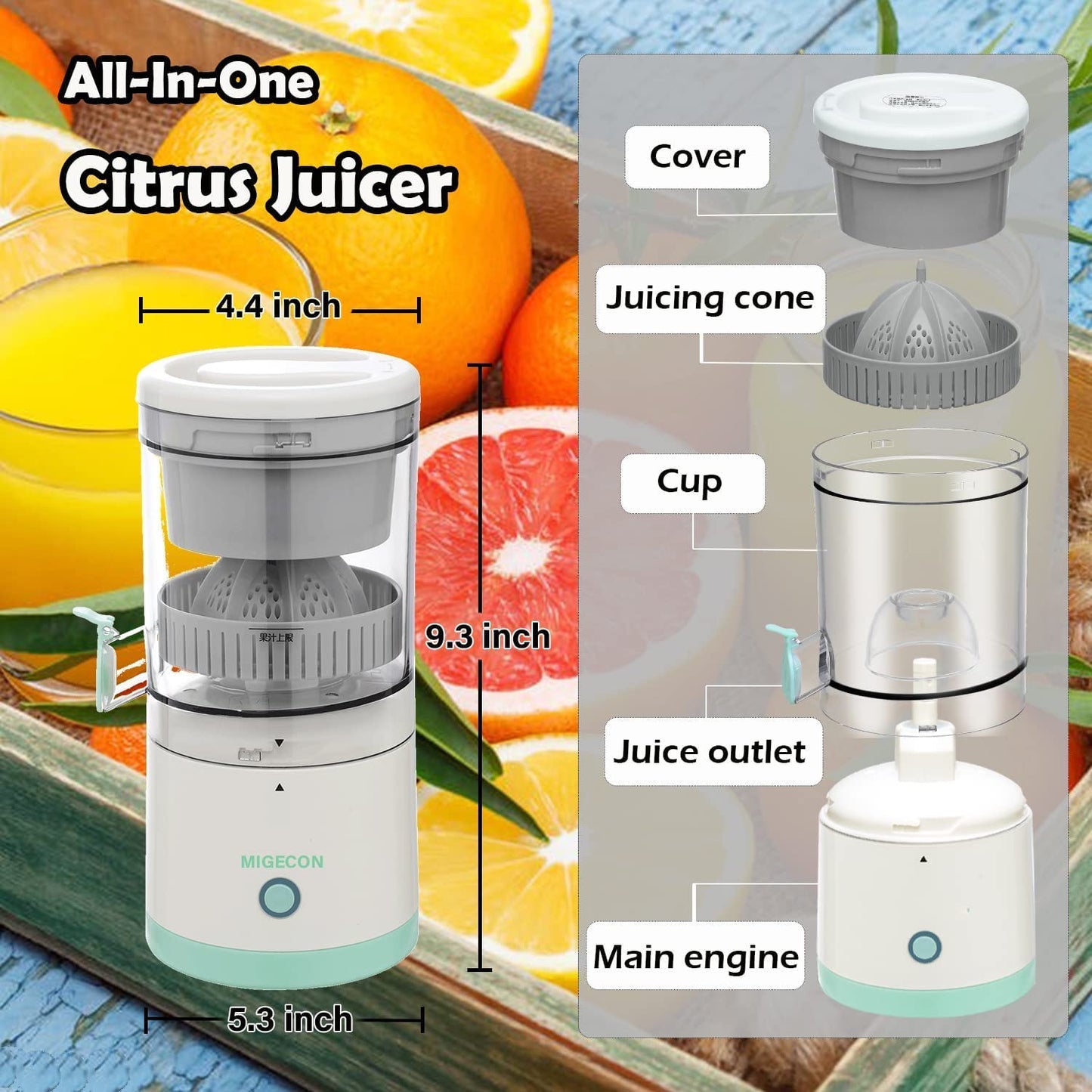 Wireless Electric Citrus Juicer – Portable USB Rechargeable Fruit Squeezer