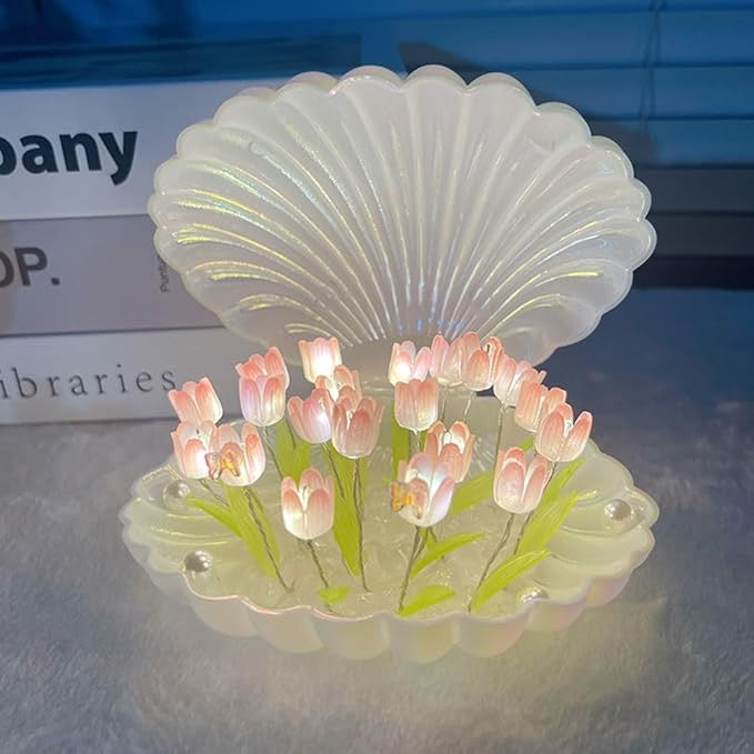 Tulip Night Light Flower Lamp Shell Light, Tulips Bedroom Table Lamps,Christmas Birthday Gifts for Women Her Girlfriend Wife Sister Girls Children Home Decor