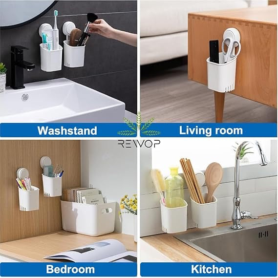 Toothbrush Holders For Bathroom, Plastic Wall Mounted Self Adhesive For Toothbrushes, Toothpaste, Shaver, Razor & Brush