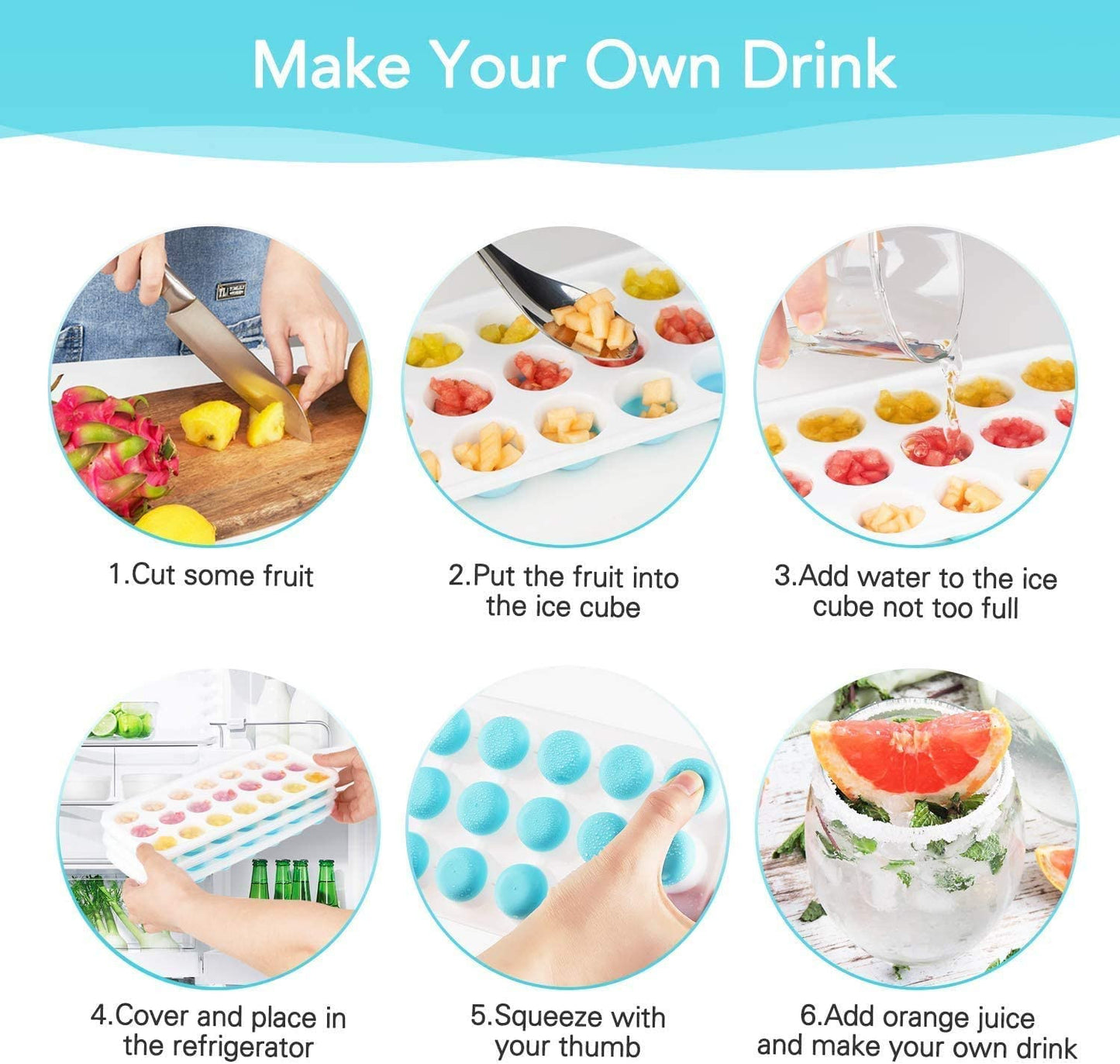 21-Cavity Silicone Pop-Up Ice Cube Tray with Lid – Easy Release, Stackable & BPA-Free