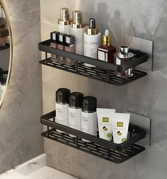 Aluminum Wall Mounted Adhesive Shower Caddy Shelf Corner for Bedroom Wall Storage Rack | Multifunctional Large Capacity Bathroom Rack | Easy Installation Durable