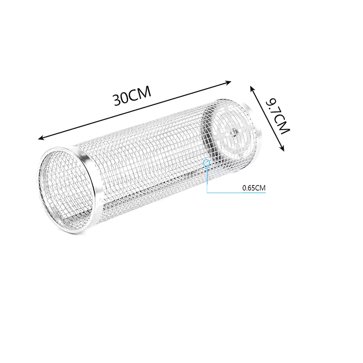 Stainless Steel BBQ Mesh Cage Vegetables Meat Metal Barbecue Net Round Cylinder Rolling Grilling Basket Outdoor Picnic Grill Mesh BBQ Grill for Fish Meat