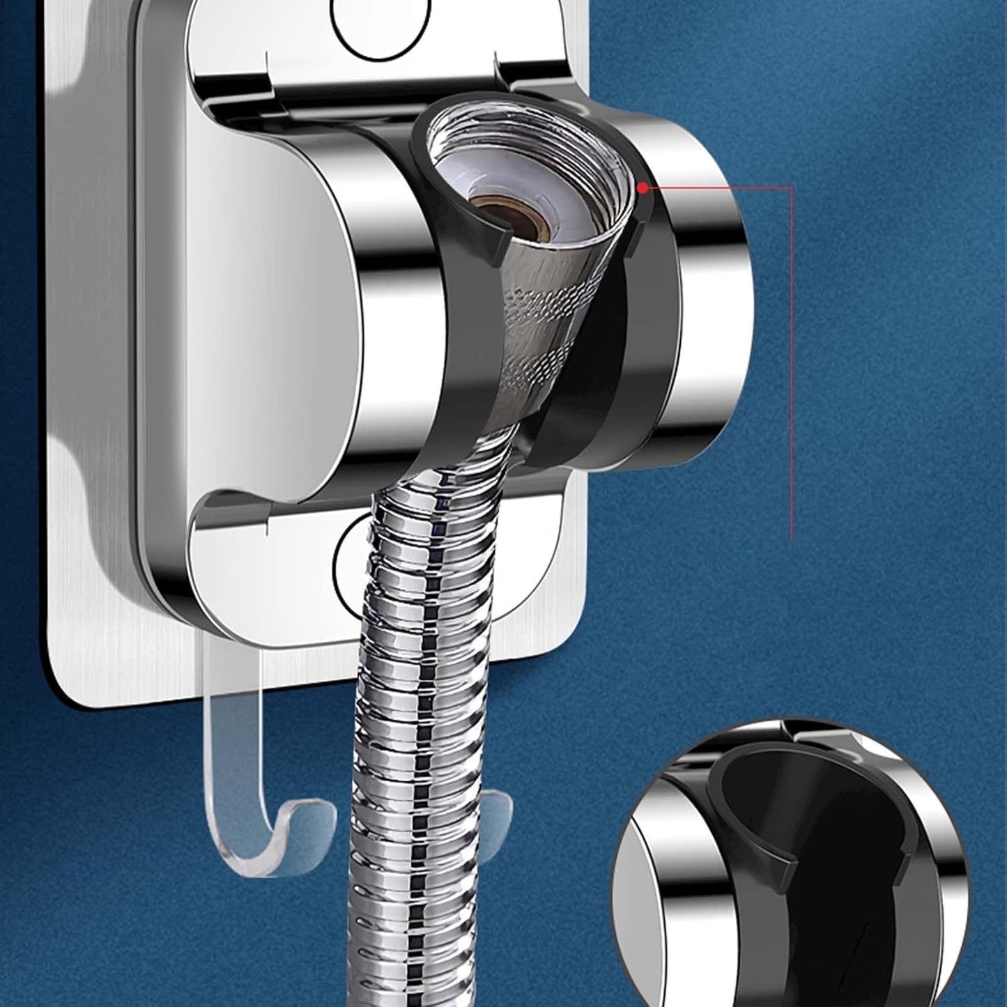 Heavy-Duty Adhesive Shower Head Holder | No-Drill Wall Mount | 90° Adjustable Angle & Built-In Hook | Universal Bathroom Fit