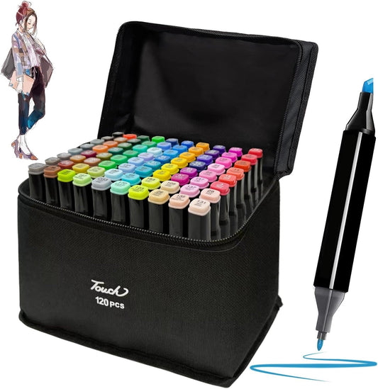 Highlighter Marker Pens for Kids, Non-Toxic Art Supplies Colors with Carrying Case Set, Painting Sketching Calligraphy Drawing -Twin Head Permanent Coloring Markers (Art Mark 120 pcs)