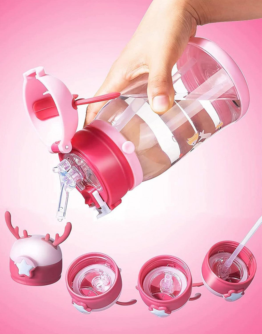 Kids Deer Horn Water Bottle with Straw – BPA-Free & Durable - Multicolor