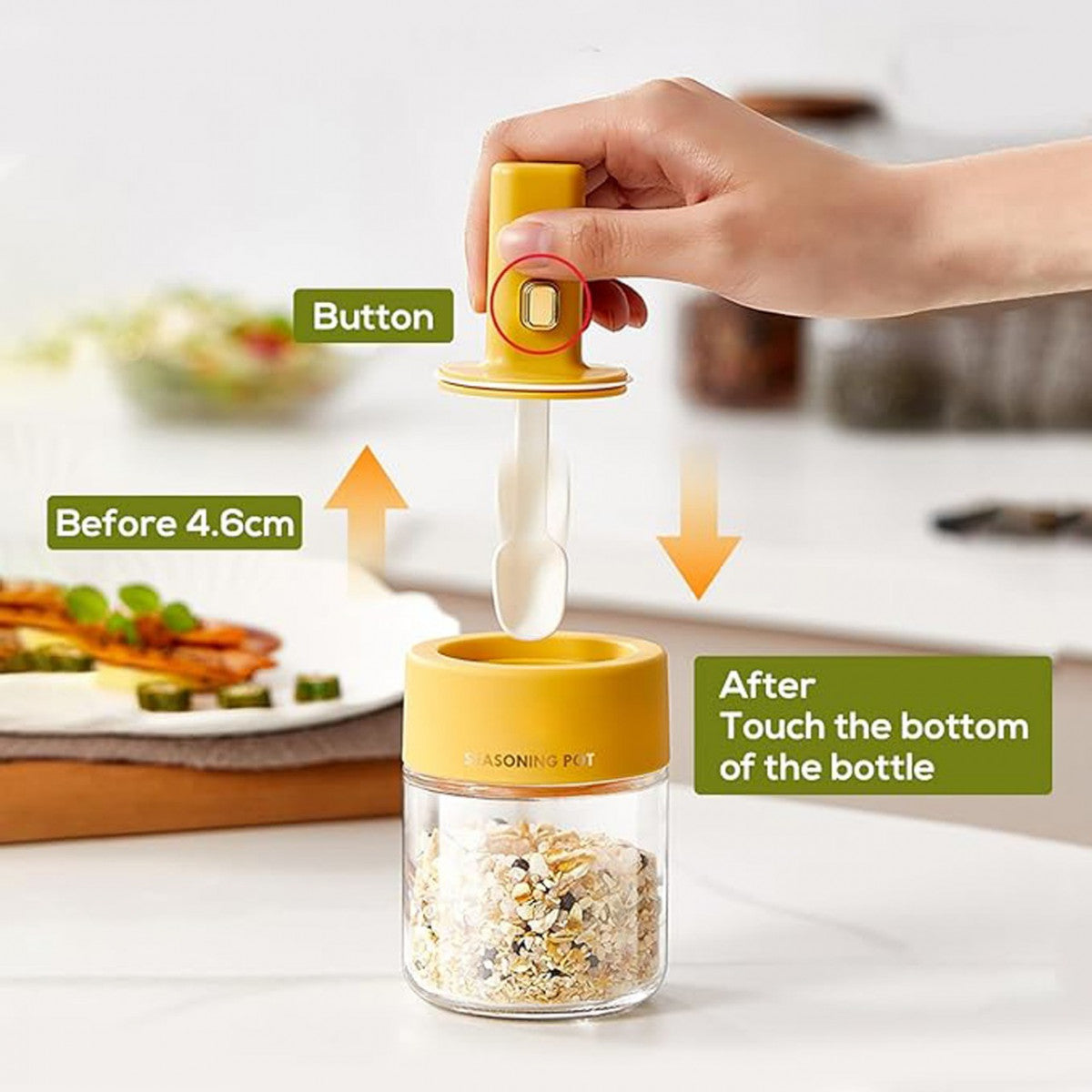 Glass Spice Jars with Built-In Retractable Spoons & Airtight Lids – Dustproof & Easy to Clean