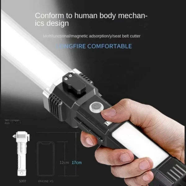 LED 3W Torch Light – Portable, Rechargeable Flashlight with Built-In Safety Hammer
