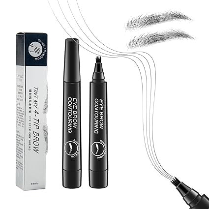 Eyebrow Contouring Pen, Waterproof Microblading Eyebrow Pencil with 4-Prong Micro Fork-Tip Applicator, Liquid Eyebrow Pencils for women Creates Natural Looking Brows Effortlessly (Natural Black)